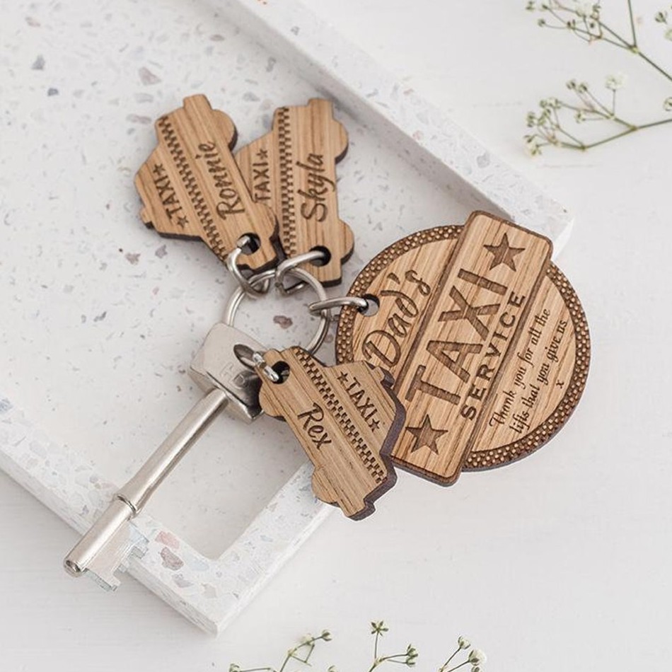 Father's Day Gift Personalised Taxi Driver Wooden Keychain 