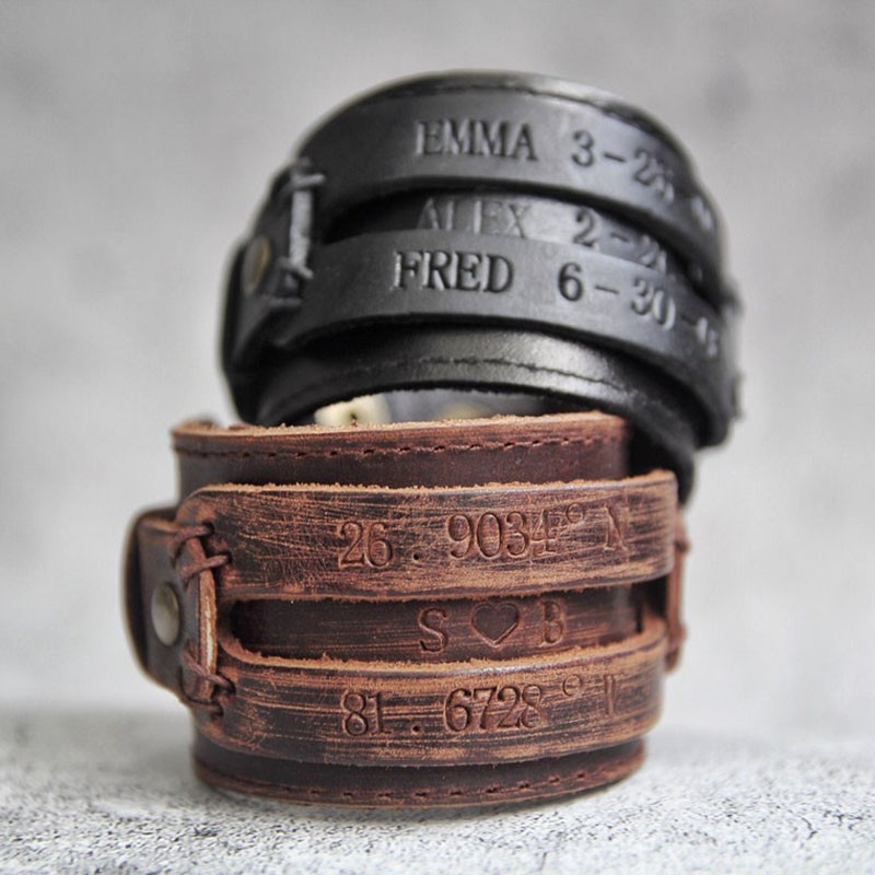 Personalised Men Leather Wrap Engraved Bracelet