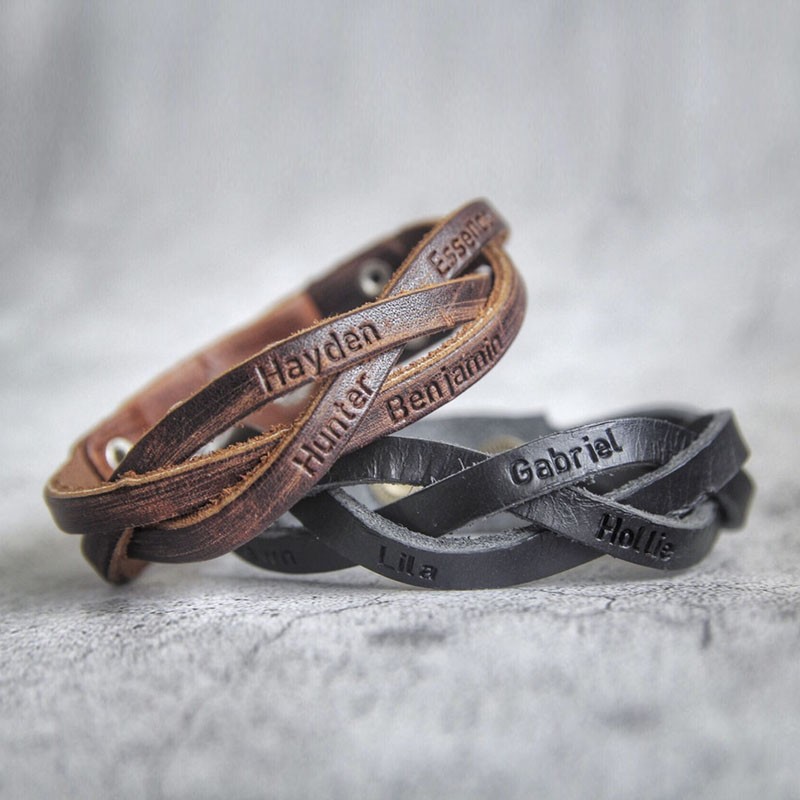 Personalised Men Leather Wrap Engraved Bracelet