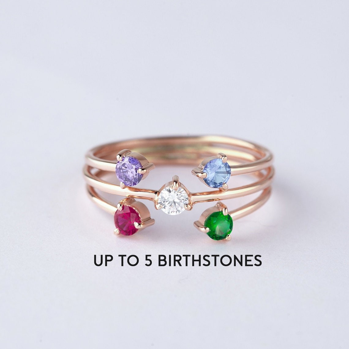 Personalised Birthstone Ring with 1-5 Birthstones Mother's Day Gift