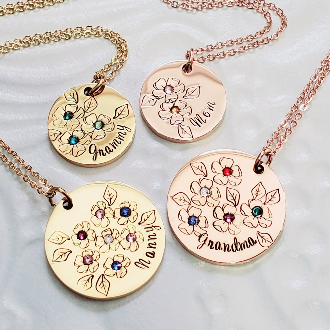 Personalised Birthstone Flower Necklace for Her With 1-9 Birthstones