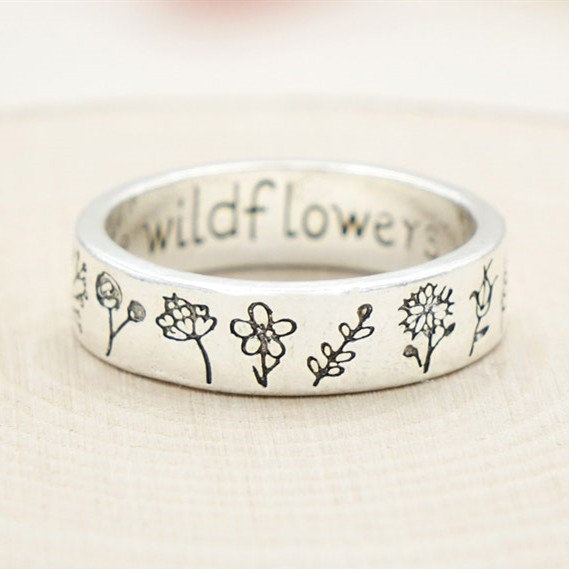 Personalised 1-12 Birth Flower Ring Christmas Gift for Her