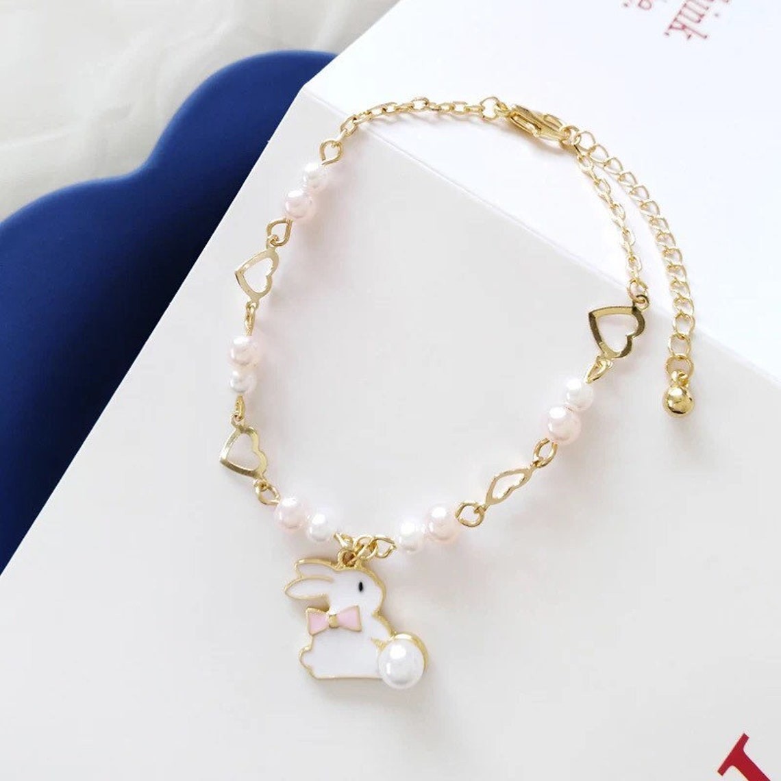 White Bunny Charm Adjustable Bracelet