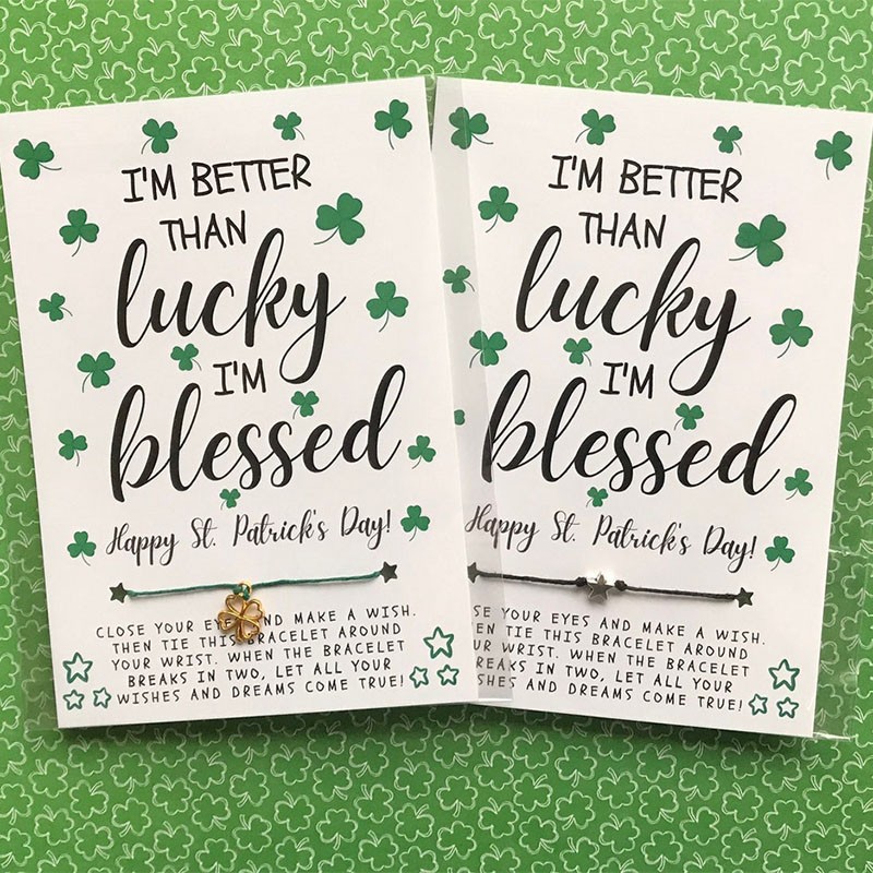 Personalised Shamrock Clover Wish Bracelet Set Gift for St. Patrick's Day