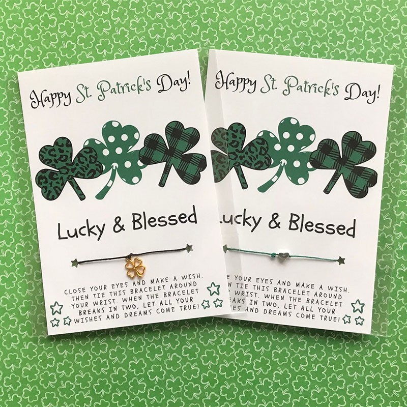 Personalised Shamrock Clover Wish Bracelet Set Gift for St. Patrick's Day