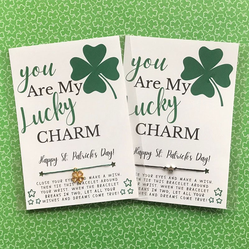 Personalised Shamrock Clover Wish Bracelet Set Gift for St. Patrick's Day