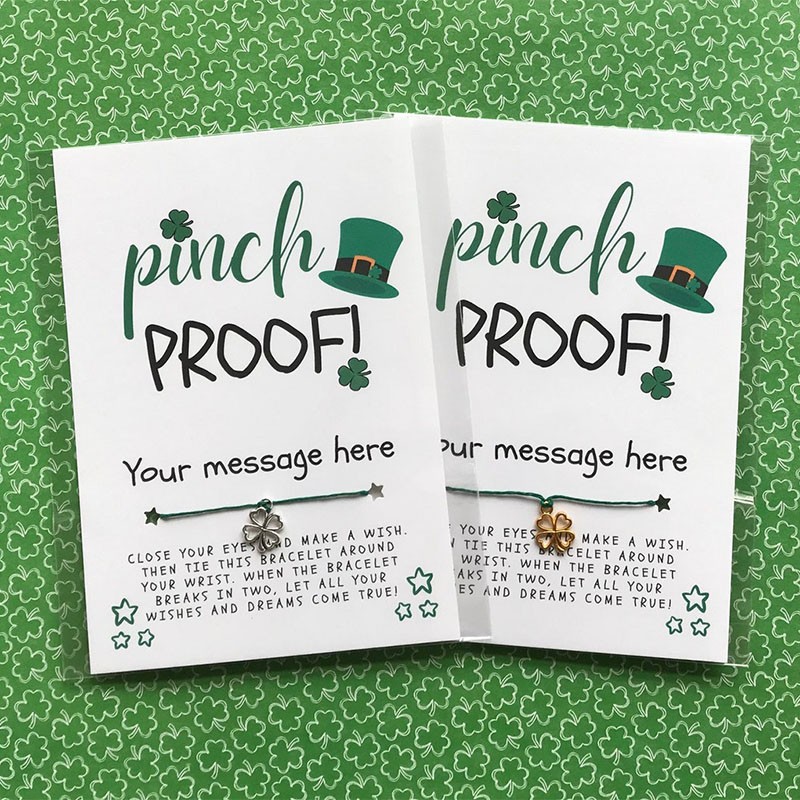 Personalised Shamrock Clover Wish Bracelet Set Gift for St. Patrick's Day