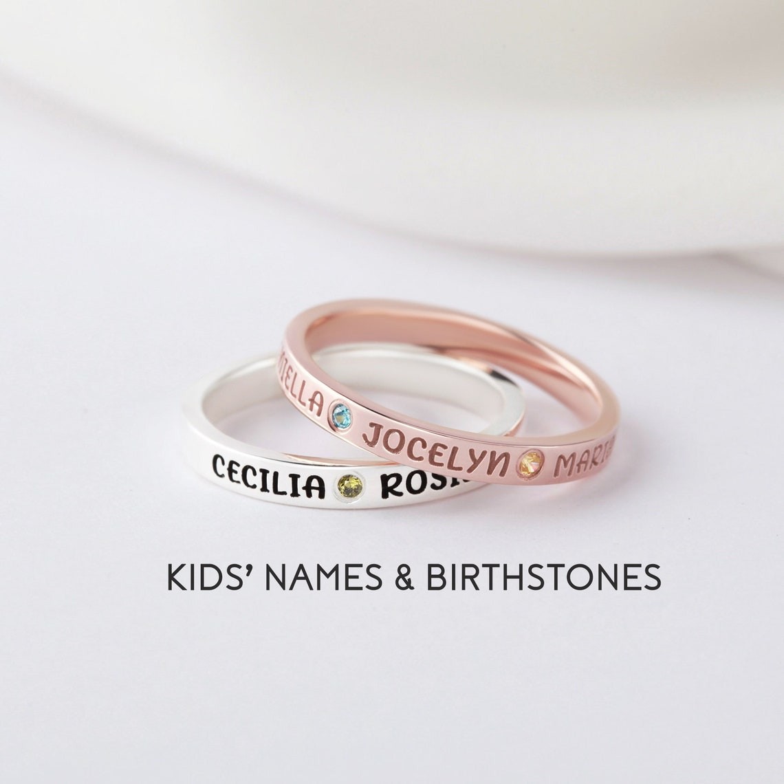 Personalised Mum Ring With 1-5 Kids Names & Birthstones