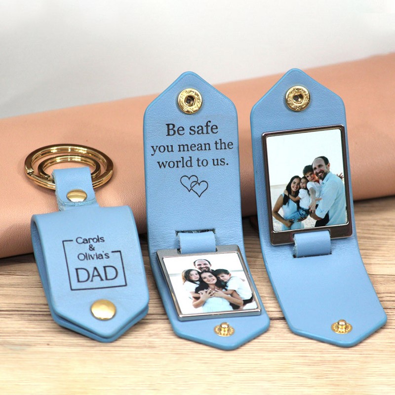 Personalised Photo Leather Keychain Father's Day Gift