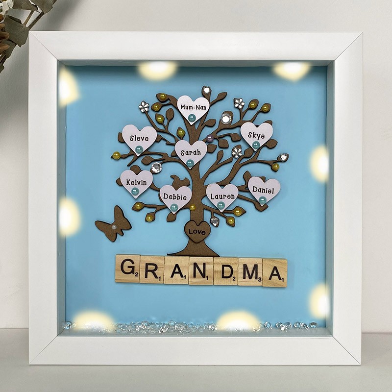 Personalised Light Up Family Tree Box Frame with 1-20 Names Mother's Day Gift For Grandma, Mum