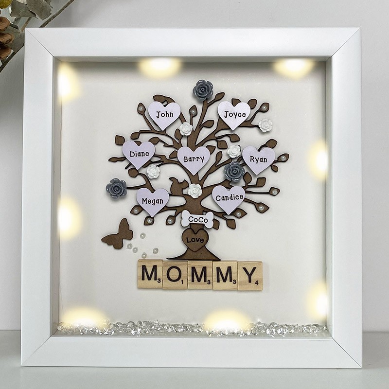 Personalised Light Up Family Tree Box Frame with 1-20 Names Mother's Day Gift For Grandma, Mum