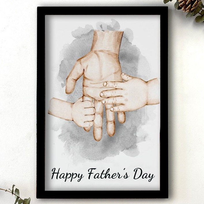 Personalised Father and Kids Wall Art Canvas Framed Poster Father's Day Gift