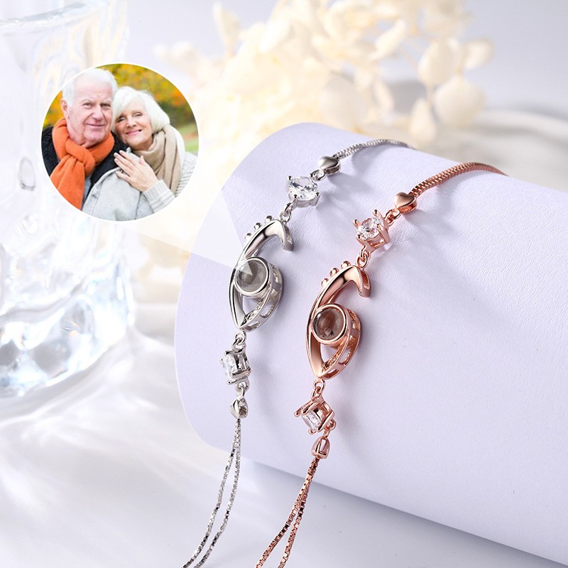 Personalised Memorial Photo Projection Bracelet Gift for Couple, Wedding Anniversary, Birthday 