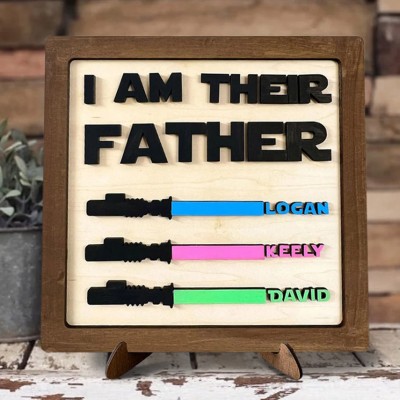 Personalised I Am Their Father Wooden Sign Board Engraved with Names Meaningful Father's Day Gift