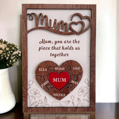 Personalised Mother's Day Gifts Mum Wooden Puzzle Pieces Sign With Names Unique Family Gift For Mum Grandma