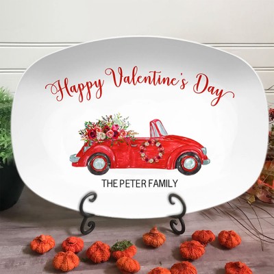 Valentine Personalised Plate Red Vintage Car Floral Platter Valentine's Day Gift for Her