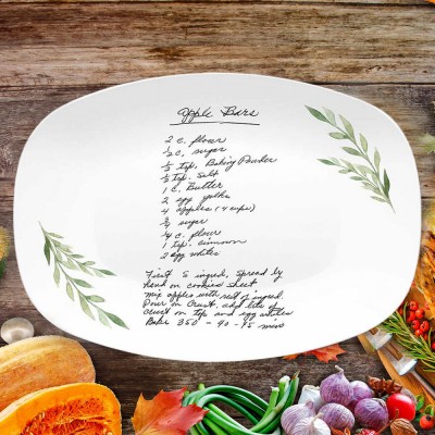Your Family Recipe Personalised Handwritten Recipe Platter with Leaf Design Gifts For Mum Grandma