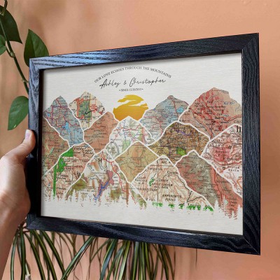 Personalised Couples Mountain Travel Map Long Distance Anniversary Gifts For Wife Husband Couples