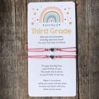 First Day of Third Grade Mummy and Me Heart Matching Bracelets Back to School Gift Ideas