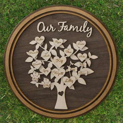 Personalised Wood Family Tree Sign with Kids Names Anniversary Gifts for Grandma Mum