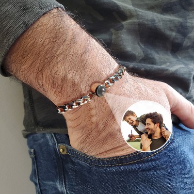 Personalised Memorial Photo Projection Men Bracelet with Picture Inside Father's Day Gifts Ideas
