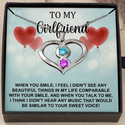 Custom To My Girlfriend Heart Pendant Necklace with Name and Birthstone Valentine's Day Gift for Girlfriend Birthday Gifts for Her