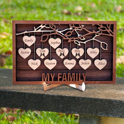 Personalised Wooden Family Tree Sign with Engraved Names Home Wall Decor Family Gift For Grandma Wife Mum Her