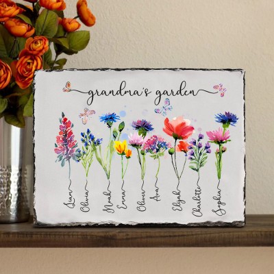 Personalised Mama's Garden Birth Flower Frame with Children's Names Gift For Grandma Mum Wife Her
