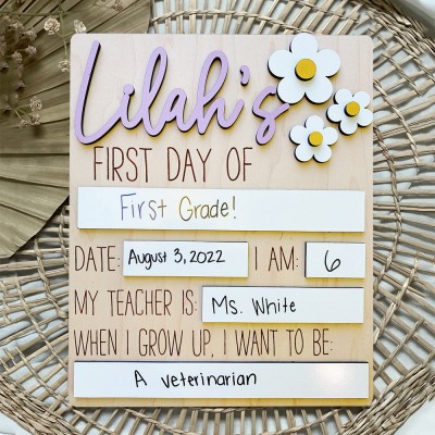 Personalised First Day of School Daisy Sign Girls Back to School Board Gifts for Kids