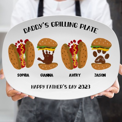 Personalised Daddy's Grilling Plate BBQ Handprint Platter Father's Day Gifts