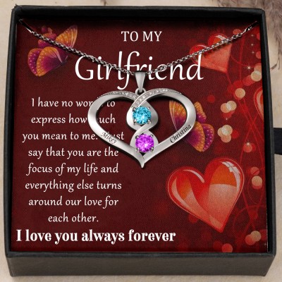 Personalised To My Girlfriend Heart Shaped Couple Necklace With Names And Birthstones Unique Anniversary Day Gifts For Girlfriend Valentine's Day Gifts