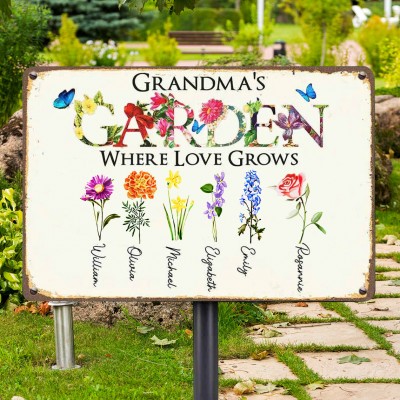 Personalised Grandma's Garden Birth Flower Outdoor Decor Sign Gift for Grandma Mum Wife Her