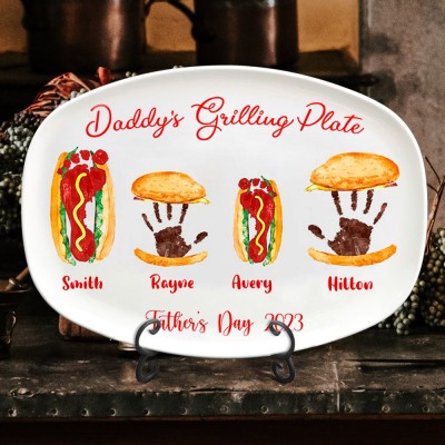 Personalised Burger Hot Dog Handprint Footprint Plate Father's Day Gifts