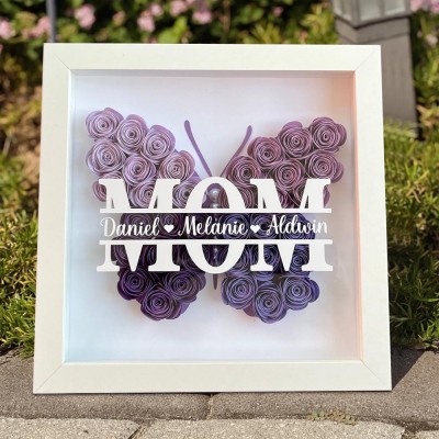 Personalised Butterfly Paper Flower Shadow Box Gift Ideas for Mum Grandma Birthday Gift New Mum Gift