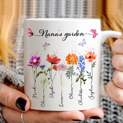 Custom Nana's Garden Birth Flower Mug Family Mug Mother's Day Gift Ideas Christmas Gift for Mum Grandma Nana