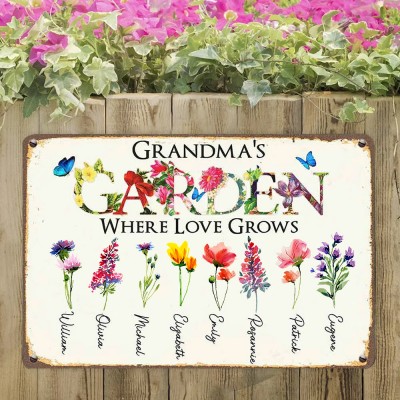 Grandma's Garden Birth Flower Outdoor Sign Personalised Gift for Grandma Mother's Day Gift Ideas