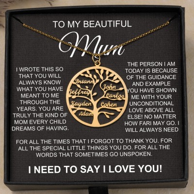 Personalised To My Beautiful Mum Tree of Life Family Necklace With 1-9 Kids Names Unique Gift To Mum From Kids Birthday Gift For Grandma Special Mother's Day Gift Ideas