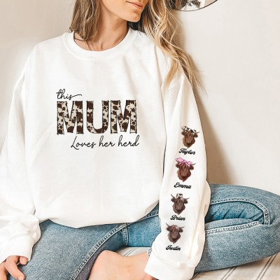 Custom This Mum Loves Her Herd Sweatshirt with Kids Names On Sleeve New Mum Gift Gifts for Mum