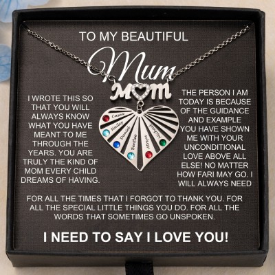 Personalised To My Mum Names Birthstones Mum Pendant Heart Shaped Necklace Birthday Anniversary Gifts For Mum