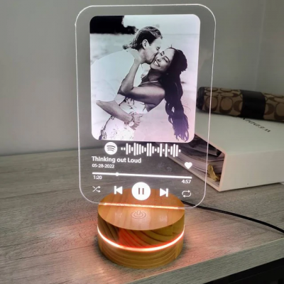 Personalised Photo Acrylic Music Plaque With Wooden LED Stand Valentine's Day Anniversary Gift for Her