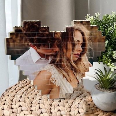 Personalised Heart Shaped Building Block Puzzles with Picture Memorial Gifts for Couple Valentine's Day Gift Ideas