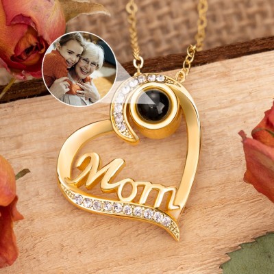 Personalised Heart Shaped Mum Photo Projection Necklace Gift for Mum Grandma