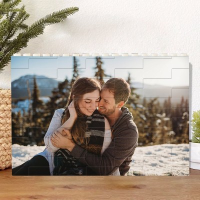 Personalised Rectangle Shape Couple Photo Building Blocks Puzzle For Anniversary Valentine's Day Gift Ideas