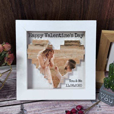 Valentine's Day Gifts Personalised Heart Photo Block Building Brick Puzzle with Frame Engagement Gifts Wedding Anniversary Gift