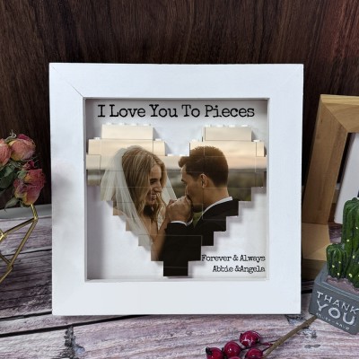 I Love You To Pieces Personalised Heart Photo Block Puzzle with Frame For Anniversary Valentine's Day Gift Ideas
