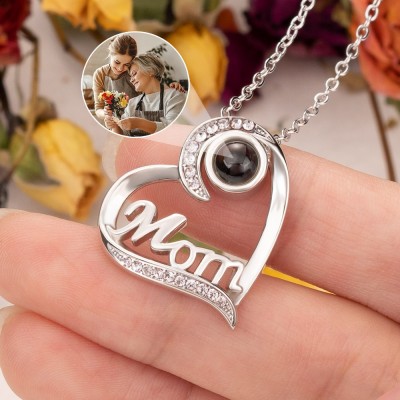 Personalised Mum Heart Pendant Photo Projection Necklace Memorial Jewelry for Mum Christmas Gift Ideas