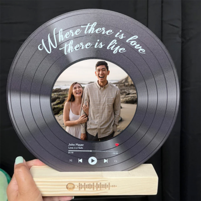 Personalised Couple Photo Acrylic Spotify Music Song Plaque Record with Wooden Stand Gifts for Valentine's Day Anniversary