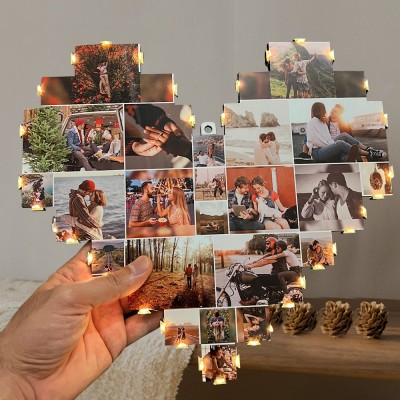 Personalised Heart Shape Photo Collage Lamp Keepsake Gifts for Couple Valentine's Day Gifts Anniversary Gift Ideas