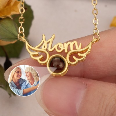 Personalised Projection Photo Necklace with Wings Charm Gift Ideas for Mum Christmas Gifts