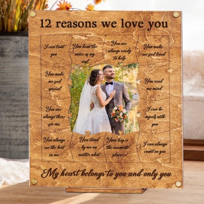 Personalised 12 Reasons Why I Love You Wood Puzzle Piece Collage Frame Valentine's Day Gift Ideas for Boyfriend Husband